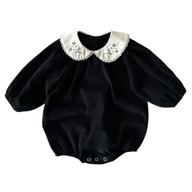 

New born Spring Toddler Girl Corduroy Embroidery Doll Collar Triangle Cute Fashion Baby clothes Jumpsuit little girls clothing