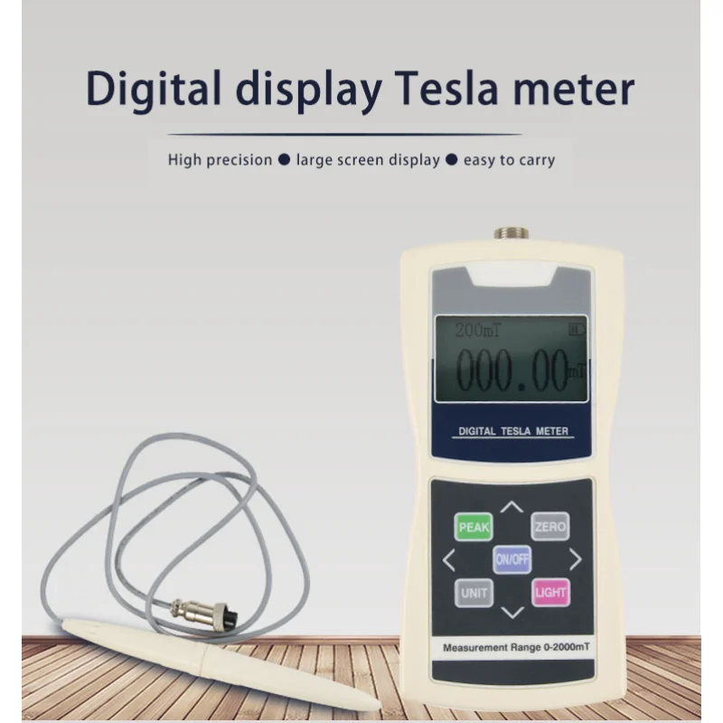 

0-2400mT Digital Tesla Meter Permanent Magnet Gauss Meter Handheld Magnetic Flux Meter Surface Field Test 1%/2%/5% Accuracy