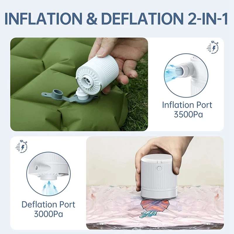 Белый воздушный насос USB перезаряжаемый для накачивания с насадками надувного