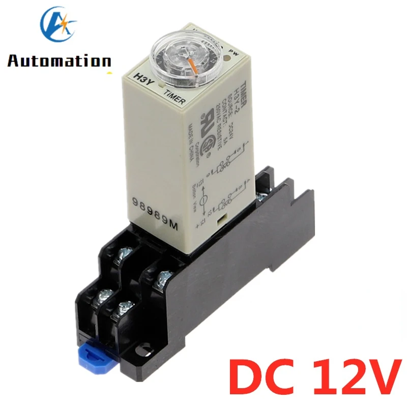 

Power-on Delay Rotary Knob DPDT 1S/5S/10S/30S/60S/3M/5M/10M/30M Timer Timing Time Relay DC 12V H3Y-2 With Base Socket PYF08A