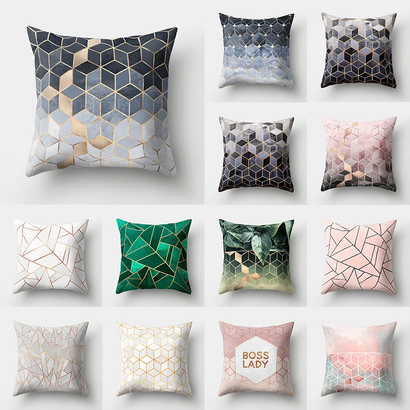 

45x45cm Marble Polyester Cushion Cover Colorful Patchwork Stripe Pillowcase Green Geometric Sofa Home Decoration Pillow Case