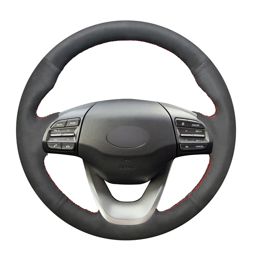 

Black Artificial Suede Hand-stitched Soft No-slip Car Steering Wheel Cover for Hyundai Kona 2017 2018 2019