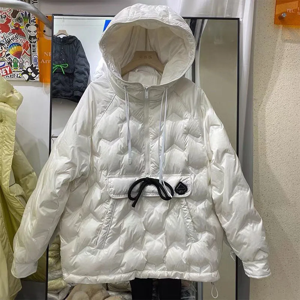 

2022 Womens Hooded Down Jacket Pullover Short Coat Loose Warm Autumn Winter Casual Parkas Outwear White Duck Puffer Jackets