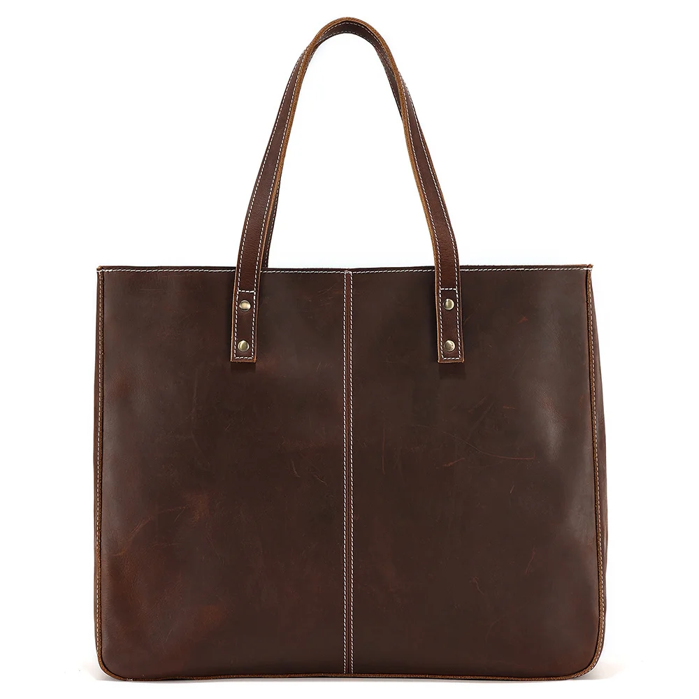 Vintage Crazy Horse Leather Shoulder Tote Bag for Women Large Handbag Work Purse Luxury Large Capacity Ladies Shopper Bag