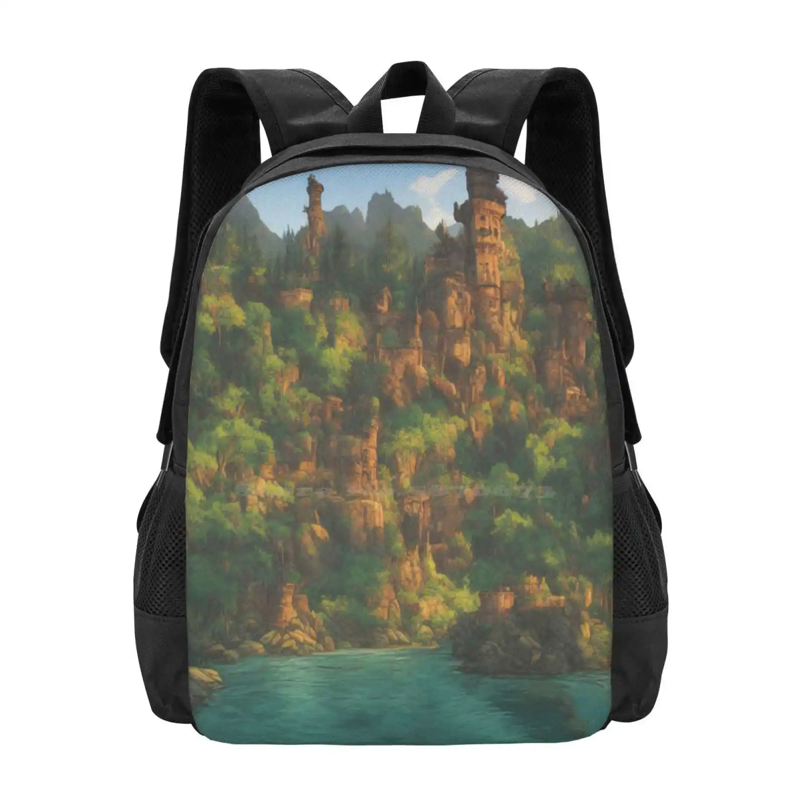 Uncharted Land Large Capacity School Backpack Laptop Bags Uncharted Land Landscape Nature Peaceful