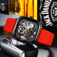 luxury square mechanical watch mens automatic watch silicone strap waterproof hollow tourbillon reloj hombre top quality