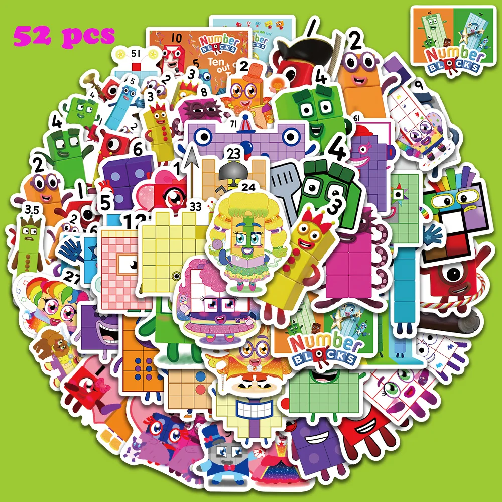 10/52pcs Cartoon Numberblock Stickers Children's Enlightenment Animation Decals for Laptop Luggage Notebook Stickers Kids Toys
