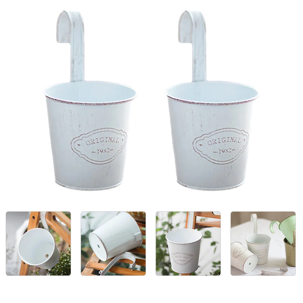 

2pcs Iron Art Hanging Flower Pot Plant Pot with Small Hook Decorative Bucket