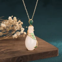 classical jewelry china style design tetro court enamel color white jade necklace leaf vase shape necklaces for women femlale