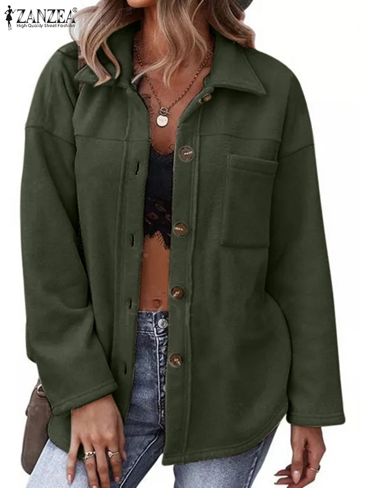 

Коллекция ZANZEA 2022 года, Повседневная Верхняя одежда с длинным рукавом, женские осенние пальто, винтажные пушистые куртки на пуговицах с лацк...