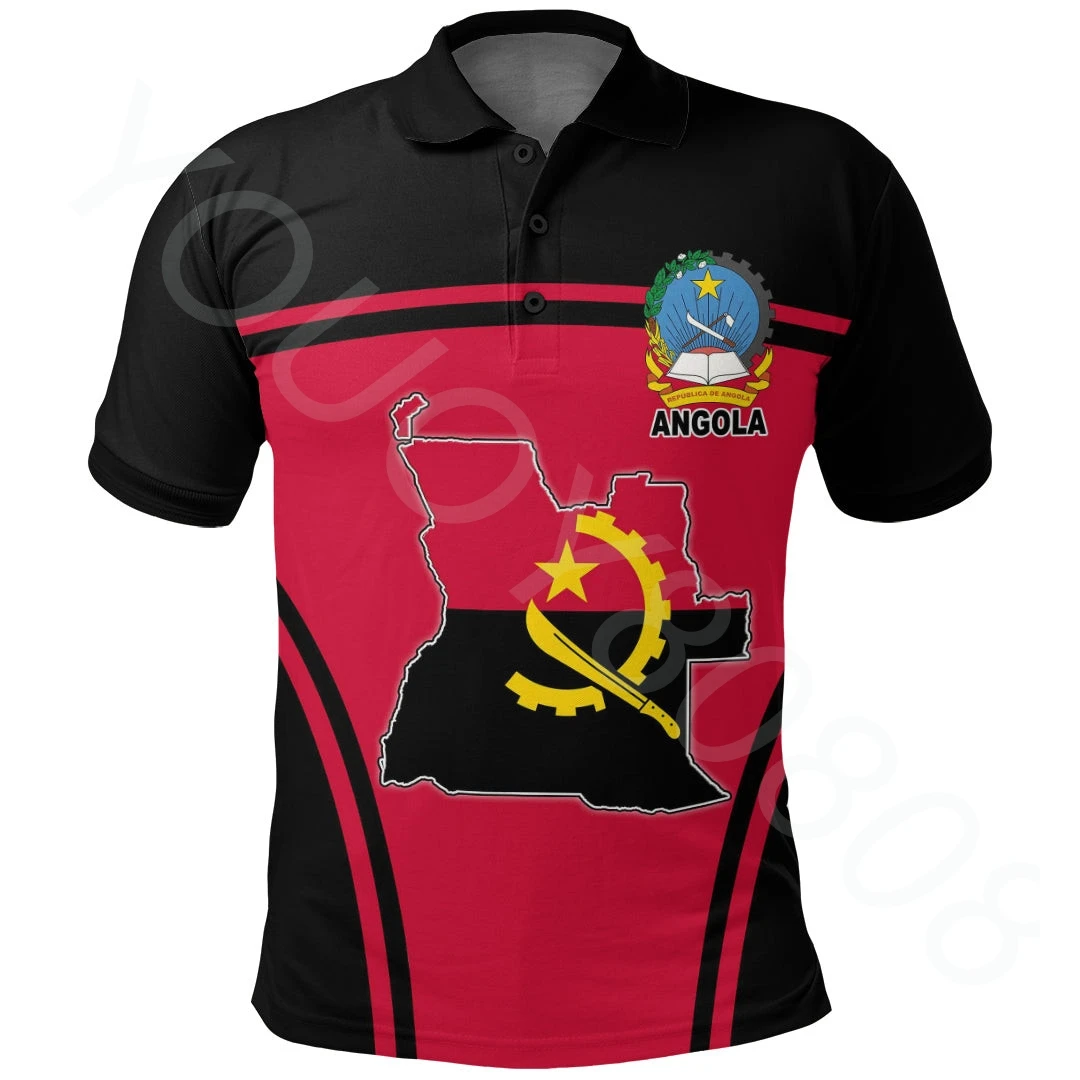 

2023 одежда с Африканской зоной, уличная свободная Мужская толстовка, рубашка-поло с лацканами, футболка-поло с активным флагом Анголы