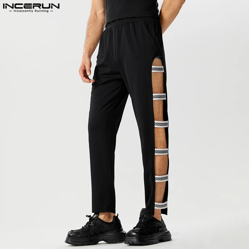 

Мужские брюки в стиле пэчворк, джоггеры с эластичной талией и вырезами, уличные брюки, мужские модные сексуальные повседневные брюки, Блестящие Брюки, 2023