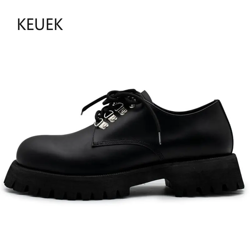 

New Designer Fashion Rivets Genuine Leather Vintage Derby Shoes Men Casual Moccasins Black Thick Sole Dress Work Oxfords 5C