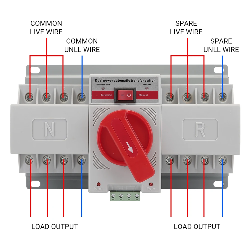 Автоматический переключатель двойной мощности ATS (CB) 2P/4P 63a AC230V 50/60 Гц MCB