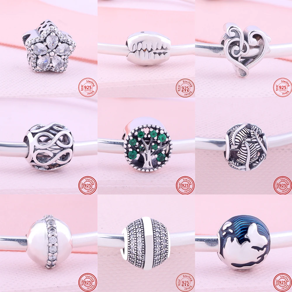 

Браслет Pandora женский из серебра 925 пробы, Ювелирное Украшение «сделай сам» с подвесками в виде листьев и грибов, 20 30 40