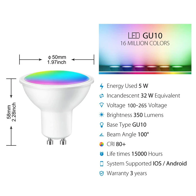 HomeKit Smart LED Lights Bulb GU10 RGB+CW WiFi Spotlight Dimmable Colorful Lamp Cozylife APP Control Voice for Siri Alexa Google images - 6