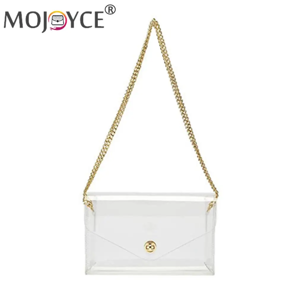 

Portable Travel Women PVC Clear Clutch Thin Chain Flap Handbag Fashion Stadium Approved Waterproof Shoulder Crossbody Bags