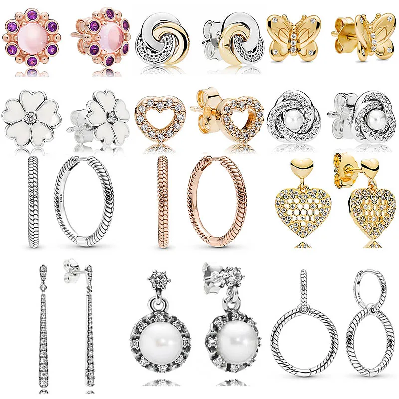 925 Sterling Silver Earring Interlinked Circles Open Heart Pearl Moments Charm Double Hoop Earring For Women Fashion Jewelry