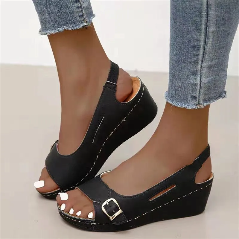 

2022 Summer Wedge Women Sandals Black Platform Women's Sandals Summer Chaussures Femme Sandals Size 35-43