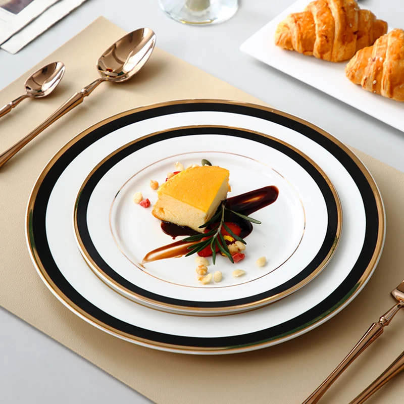 

Nordic Luxury Plate Set Gold Wedding Ceramic Dessert Salad Japanese Tableware Restaurant Pratos De Jantar Kitchen Dinner Set YQ