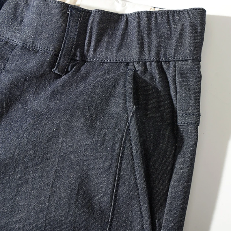 Men's jeans cropped trousers thin stretch dark blue slim feet trend casual pants in summer