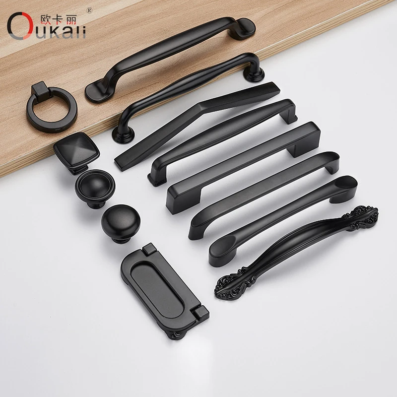 

Creative Matte Black Cabinet Pulls Zinc Alloy Paint Surface Cabinets Furniture for Home Handles Drawers Shoe Fittings Wardrobe