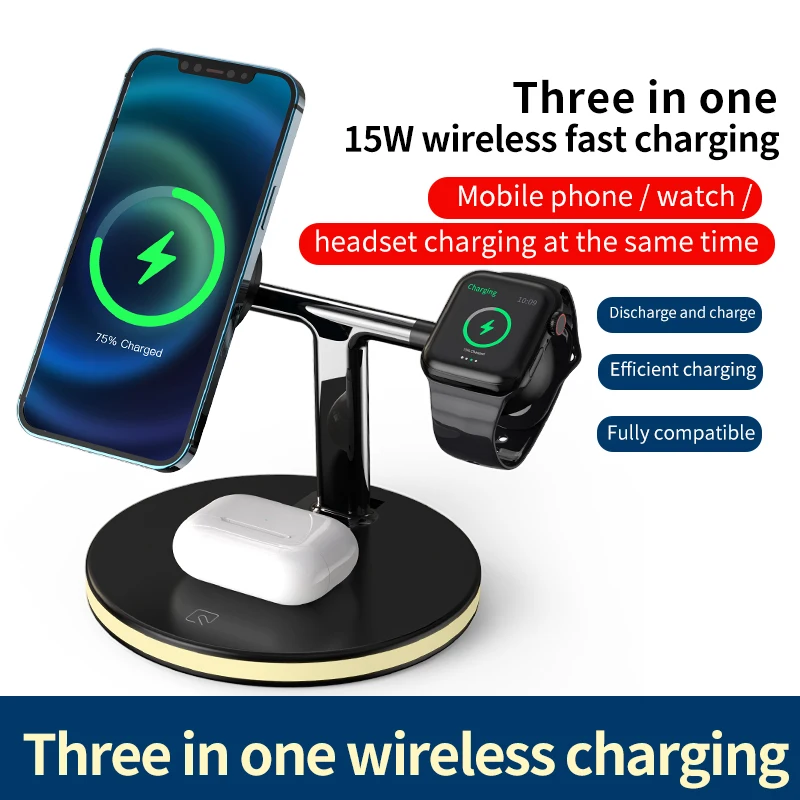 

3 in 1 Magnetic Wireless Chargers 15W For iPhone 13 12Pro Max Charger for Apple Watch 7 6 5 4 Airpods Pro Fast Charging Station