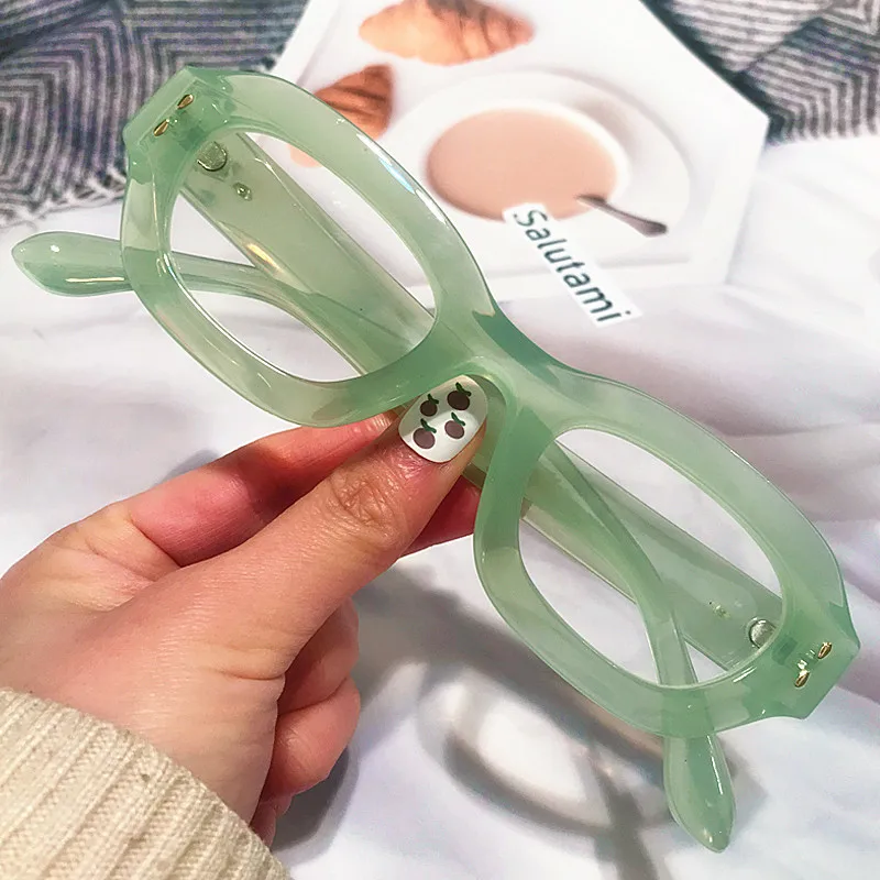 

Irregular Polygon Small Square Anti-blue Light Eyeglasses For Women Vintage Fashion Rivet Computer Glasses Frame Female Shades