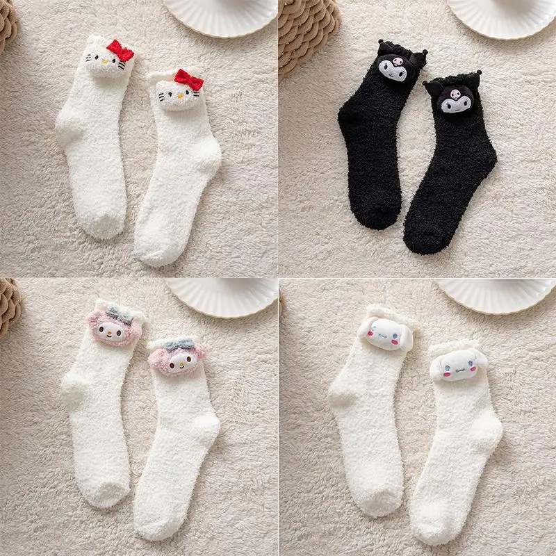 

Носки Sanrios с мультяшным рисунком Hello Kittys Kuromi Cinnamoroll Kawaii студентка девочка сердце милые дикие удобные дышащие носки