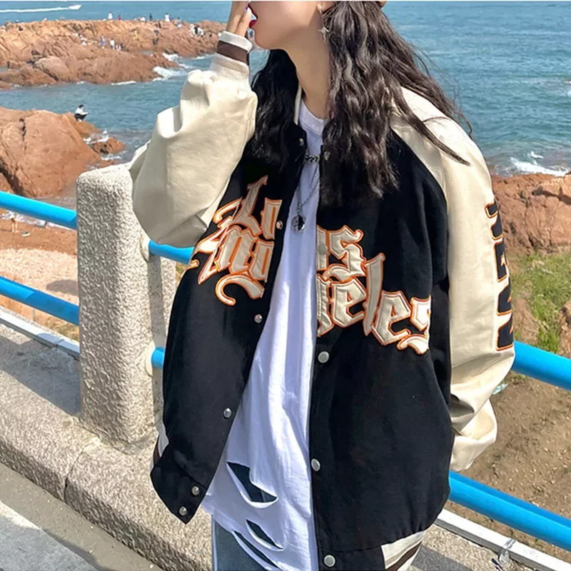 

NEW 2023 Baseball Jacket Women Men Couple Unisex Coat Hip Hop Streetwear Patchwork PU Leather Varsity Bomber Jackets