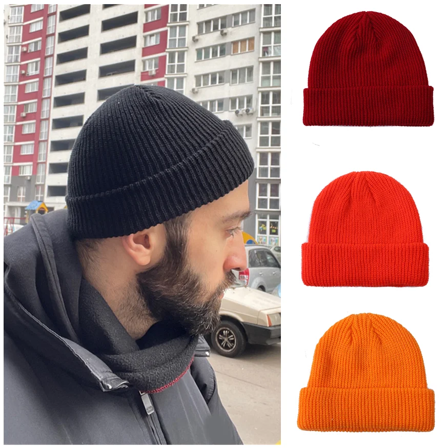 

Модная шапка в стиле хип-хоп вязаная шапка унисекс зимняя теплая мешковатая шапка в стиле дыни шапка для женщин и мужчин шапка с манжетами ш...