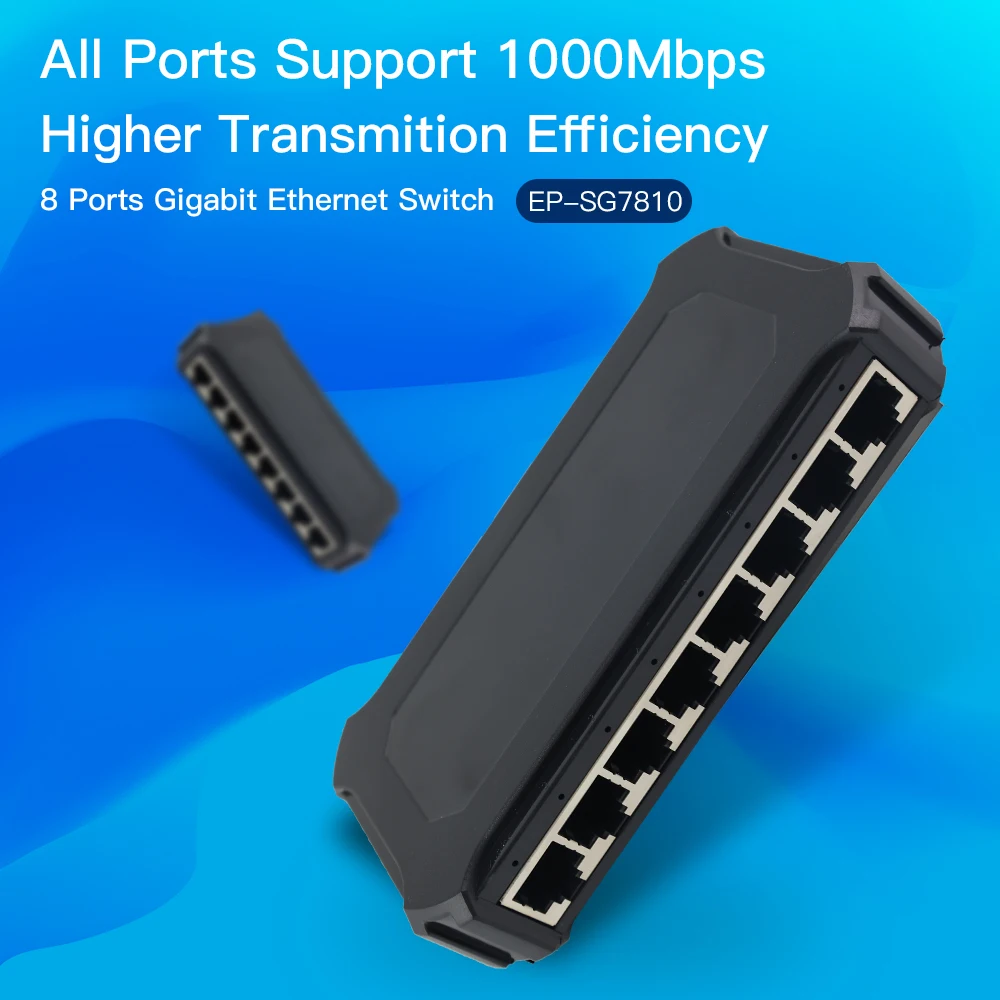 EDUP 10 100 1000Mbps Ethernet Switch 8 Ports LAN Hub RJ45 EP-SG7810 Build-in Loop-back RTL8370N Chipset on - EDUP 10 100 1000Мбит/с Ethernet Switch 8 портов LAN Hub RJ45 EP-SG7810 с встроенным обратным контролем RTL8370N-чипсета.