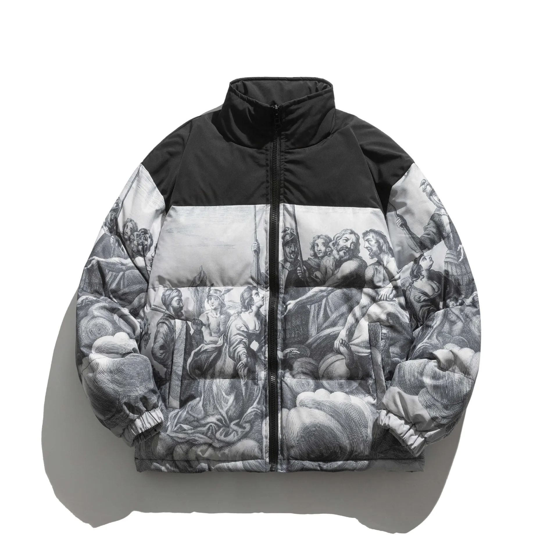 

Vintage Thick Parkas Jacket Men Renaissance Portrait Print Padded Jackets High Street Casual Oversize Coat Winter Outwear Unisex
