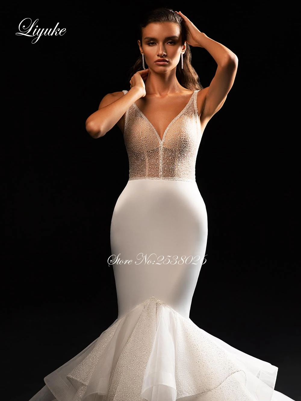 Роскошные свадебные платья Liyuke с бусинами и жемчугом юбка-годе со шлейфом в