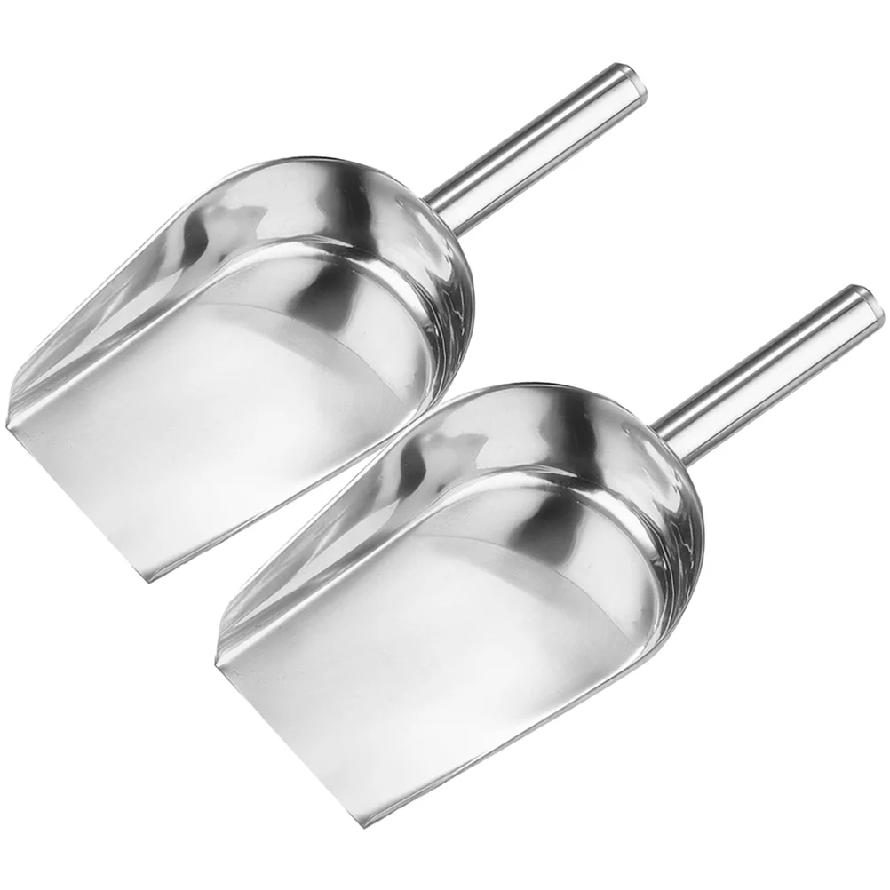 

2 Pcs Flat Bottom Stainless Steel Spatula Coffee Bean Scoop Ice Holder Kitchen Food Soy Nuts Beans Sugar Soybean Home