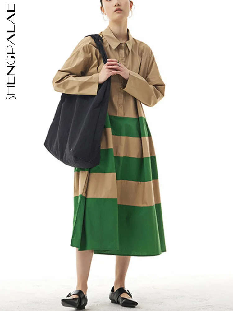 

SHENGPALAE, корейское модное винтажное контрастное женское платье, темпераментное свободное платье с юбкой, Vestido Robe, весна 2023, новинка 5R1595