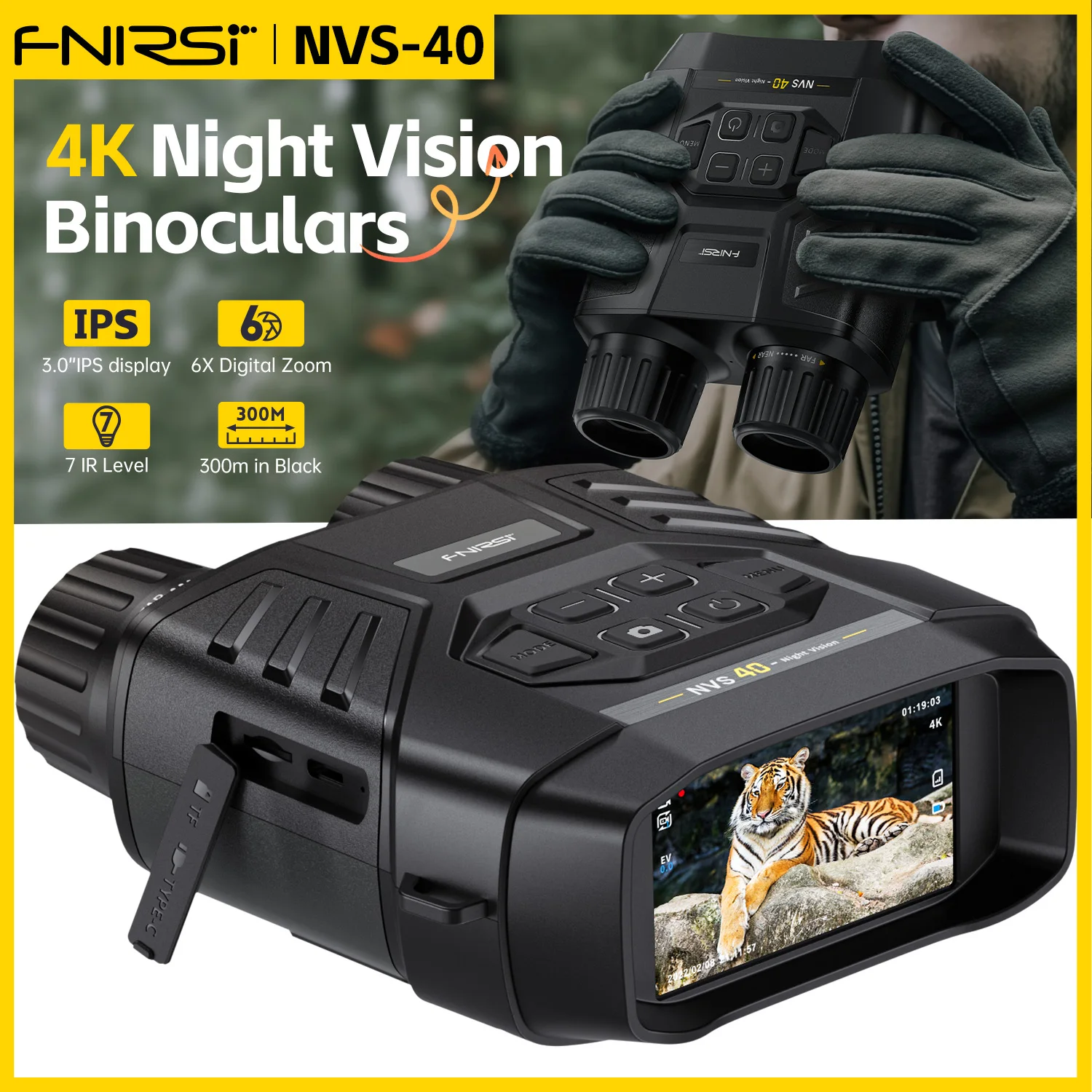 Телескоп FNIRSI NVS-20 NVS-40 4K HD Очки ночного видения 6-кратный цифровой зум 300 м Охота