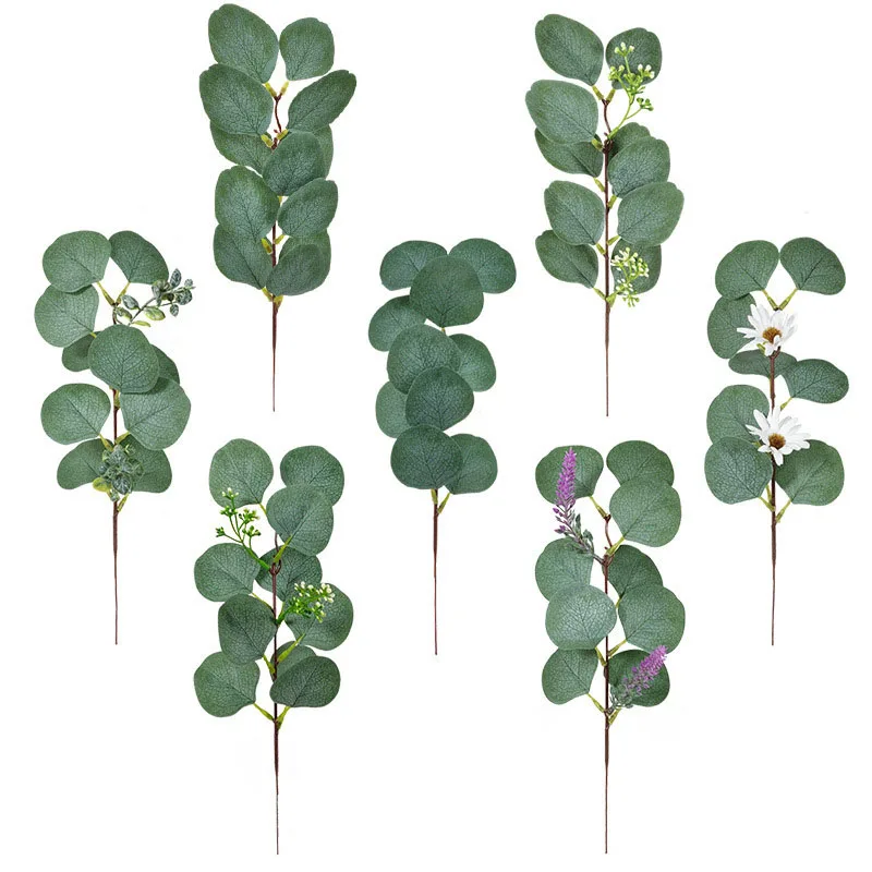 

10pcs Artificial Plants Green Eucalyptus Leaves DIY Bridal Bouquet Fake Flowers For Room Garden Party Wedding Flower Decorations