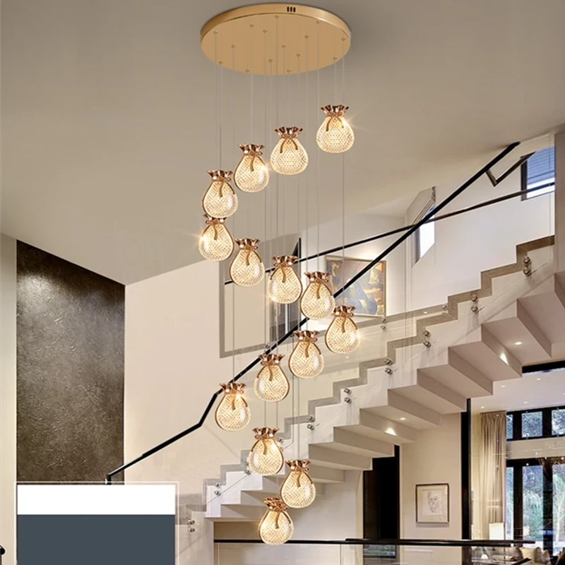 Gold Lucky Bag Chandelier For Living Room Bedroom Bedside Corridor Staircase Home Decoration Accessories LED Lighting Lamps