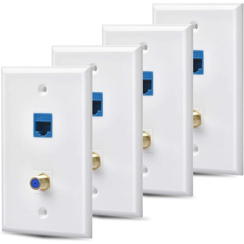 

Ethernet Coax Wall Plate Outlet With 1 Cat6 Keystone Port And 1 Gold-Plated Coax F Type Port RJ45 Wall Plates
