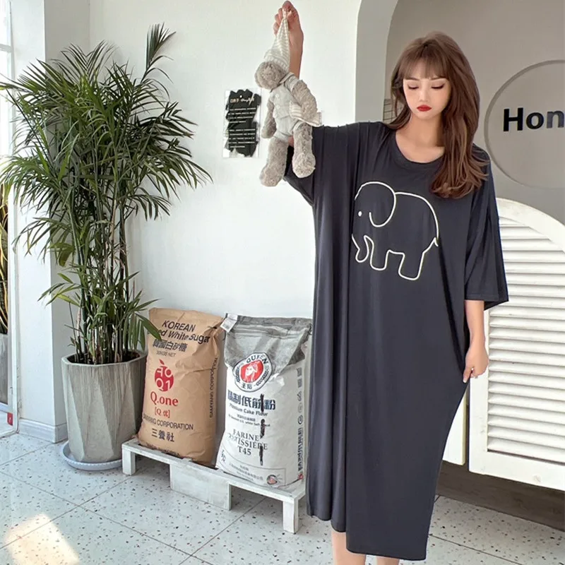 Cute Cartoon Nightwear Dress Women Nightshirt New Loose Plus Fat Modal Nightgowns Female Summer Nightdress