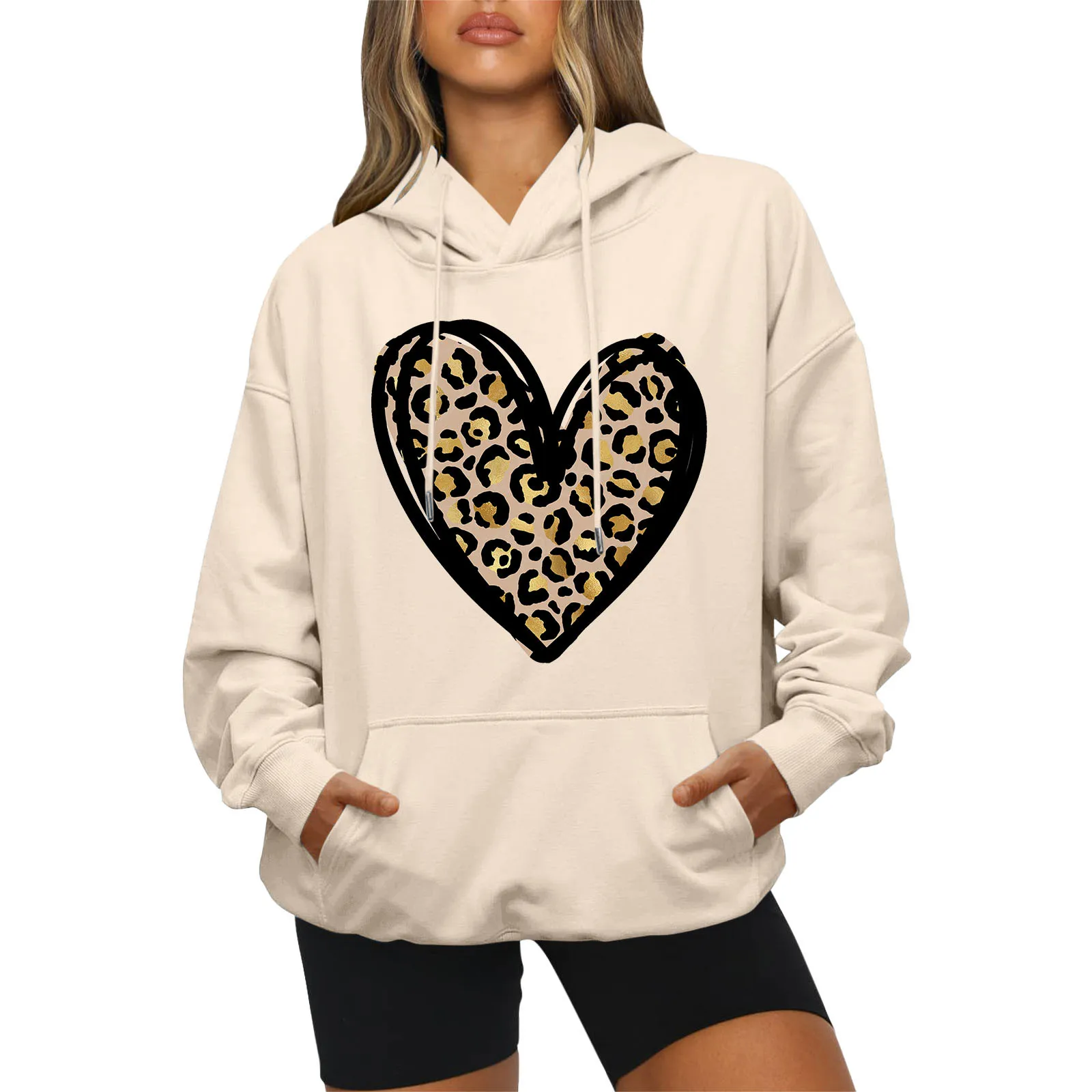 

Leopard Heart Love Print Hoodie Women 2023 Fashion Oversized Hoodies Sweatshirt Female Sweats Valentine's Day Clothes Tracksuit