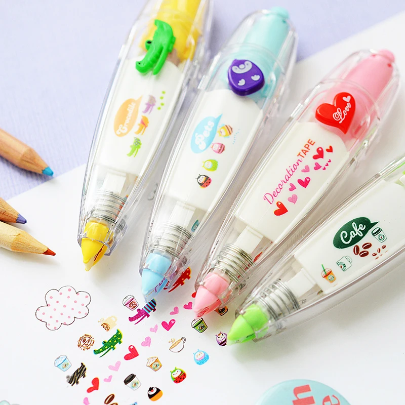 Cartoon Floral Sticker Tape Pen: Fun Kids Stationery