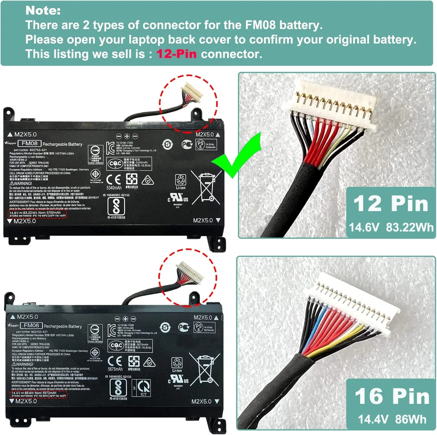 FM08 HSTNN-LB8A 12-линейный аккумулятор для ноутбука Hp Omen 17-AN018NB/AN193NG TPN-Q195 серии ноутбуков