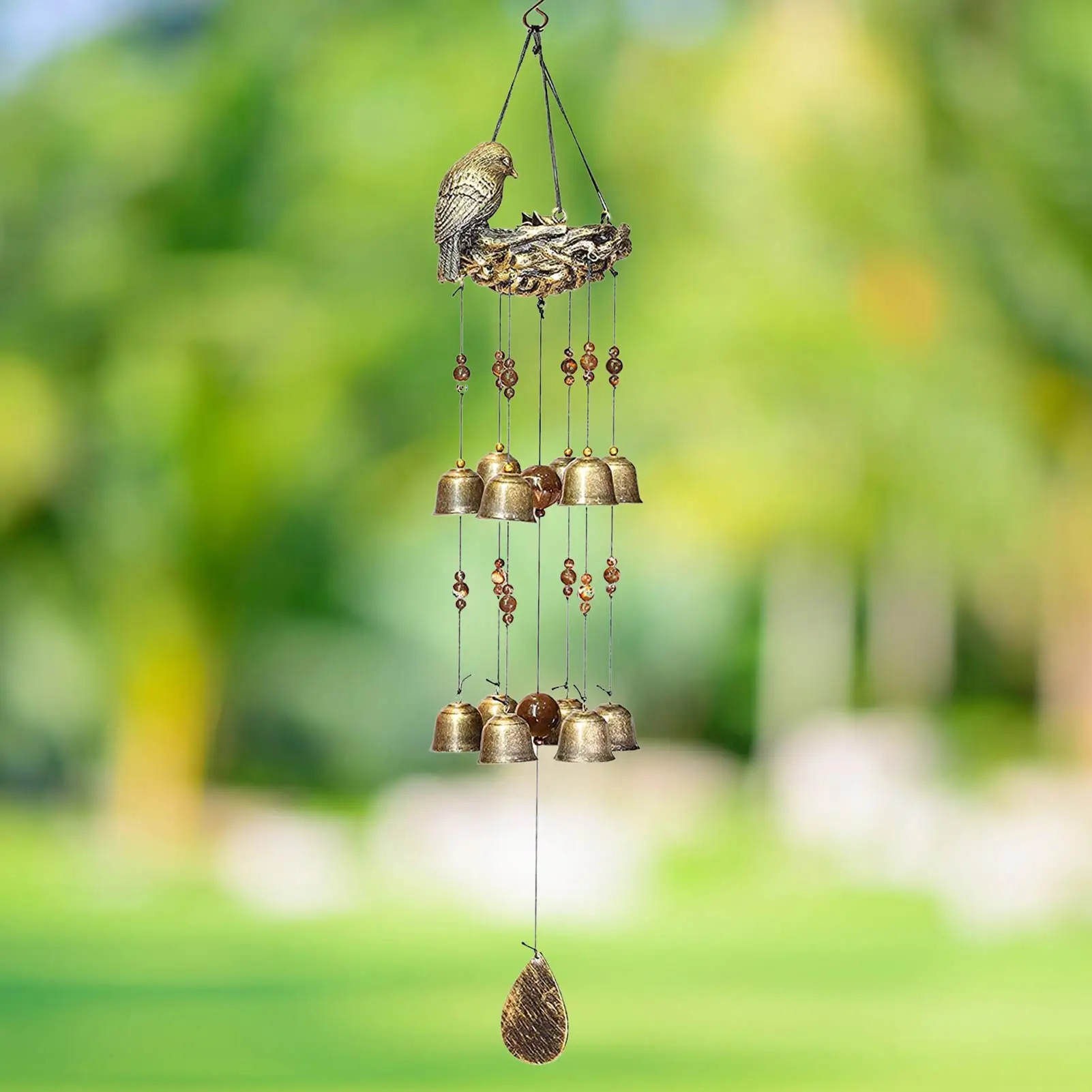 

Bird Nest Wind Chime Outdoor Copper Birds Windchime With 12 Wind Bells For Mother's Love Gift Garden Decoration Outside Ornament