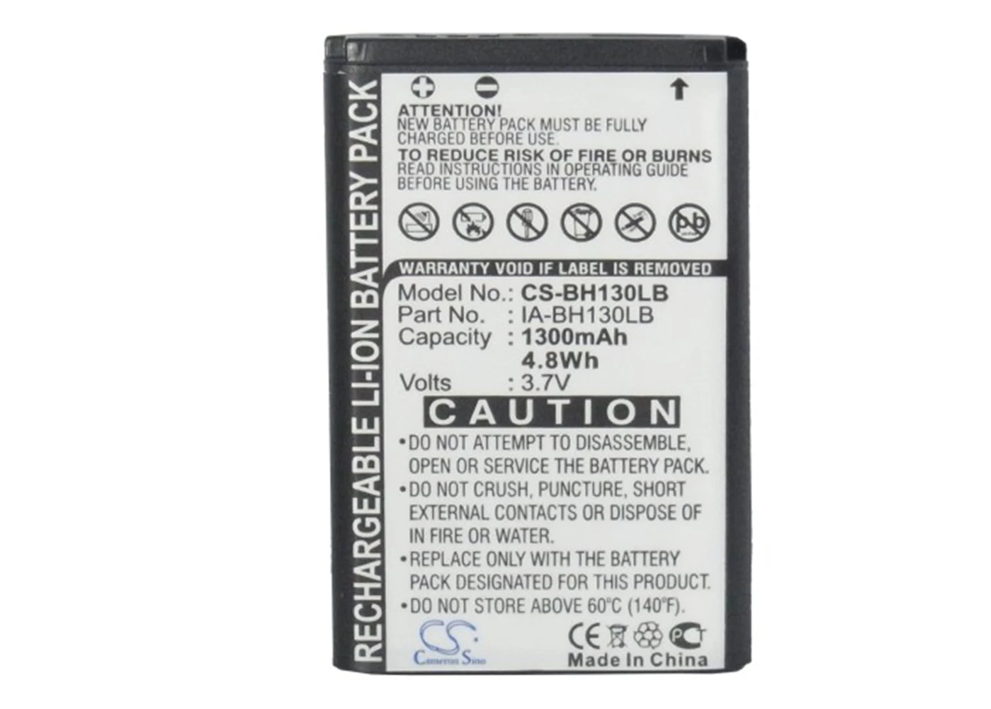 

Cameron Sino 1300mA Battery for Samsung HMX-W200RP,HMX-W200TP,HMX-W300,HMX-W300BN BPBH130LB,IA-BH130LB,IA-LH130LB