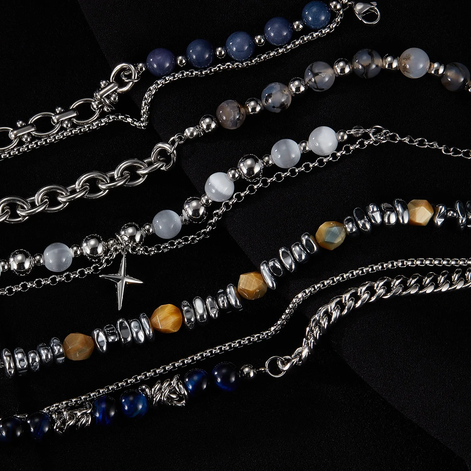 Модные ювелирные изделия из лавового камня тигровый глаз кошачий двухслойные