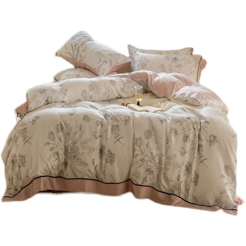 

French Princess Style Double-Sided 80 Four-Piece Summer Cool Ice Silk Quilt Cover Bedding