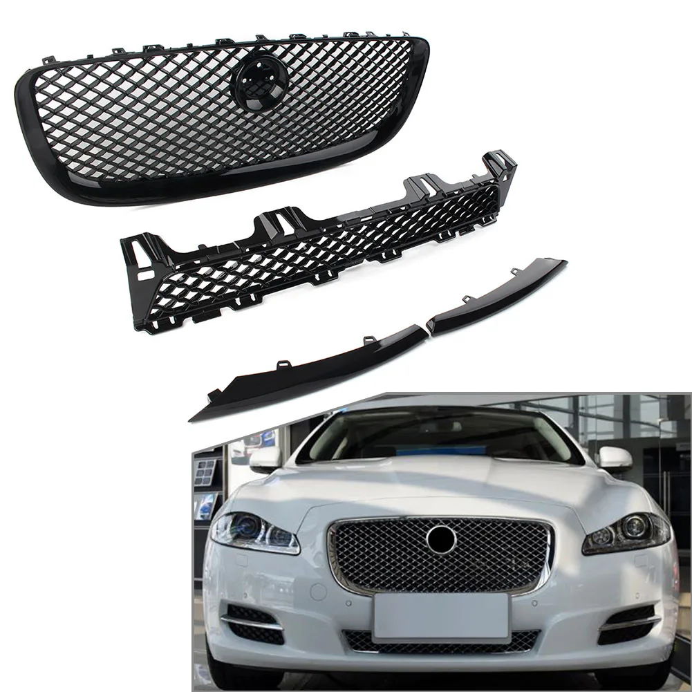 

4Pcs/Set Gloss Black Car Front Upper Lower Grilles Side Decoration Trim Grill For Jaguar XJ 2010 2011 2012 2013 2014 2015