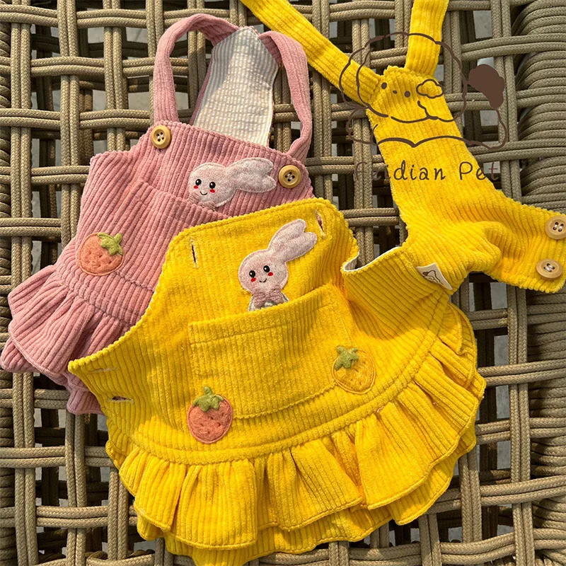 

Новинка 2022, платье для собаки на осень и зиму, вельветовый кролик, платье для домашних животных с бретельками, милая одежда для домашних животных из Мальты с медведем